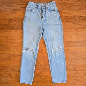 PacSun High Rise Straight Jeans 26x27 Light Wash Distressed Button Fly Cotton